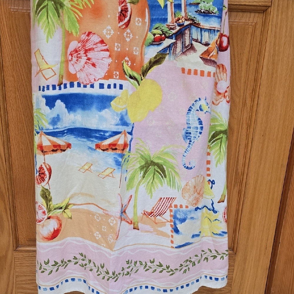 C&C California White Dress with Blue and Green Beach Patterns, XL, NWT - Picture 5 of 16